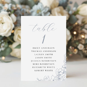 Tarjeta De Mesa Gráfico de Asientos de Boda Floral Azul Delicado