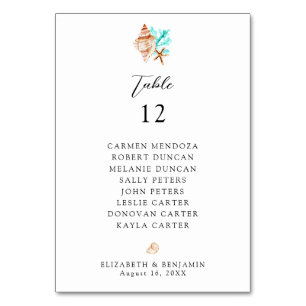 Tarjeta De Mesa Gráfico de Asientos de Boda Mesa Costa Playa
