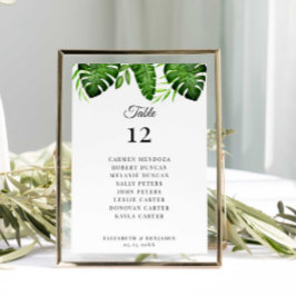 Tarjeta De Mesa Gráfico de Asientos de Boda Mesa Vegetación Tropic