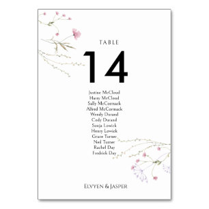 Tarjeta De Mesa Gráfico de Asientos de Flor Silvestre Rosa Floral 