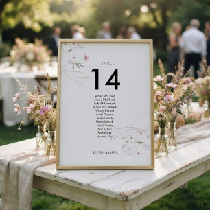 Tarjeta De Mesa Gráfico de Asientos de Flor Silvestre Rosa Floral