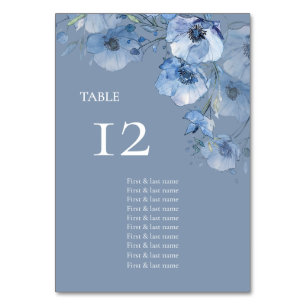 Tarjeta De Mesa Gráfico de Asientos de Flores de Acuarela Azul