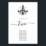 Tarjeta De Mesa Gráfico de asientos del Boda de la lámpara de arañ<br><div class="desc">Un diseño minimalista de boda con lámpara de araña en blanco y negro. Un diseño sencillo que utiliza una silueta dibujada a mano de una araña para crear un elegante monograma clásico. Un encantador diseño de lámparas de araña en blanco y negro con una tipografía de escritura elegante y elegante....</div>