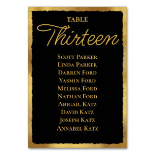 Tarjeta De Mesa Gráfico de asientos del borde dorado negro de eleg