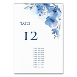 Tarjeta De Mesa Gráfico de Asientos Flores Acuarela Azul