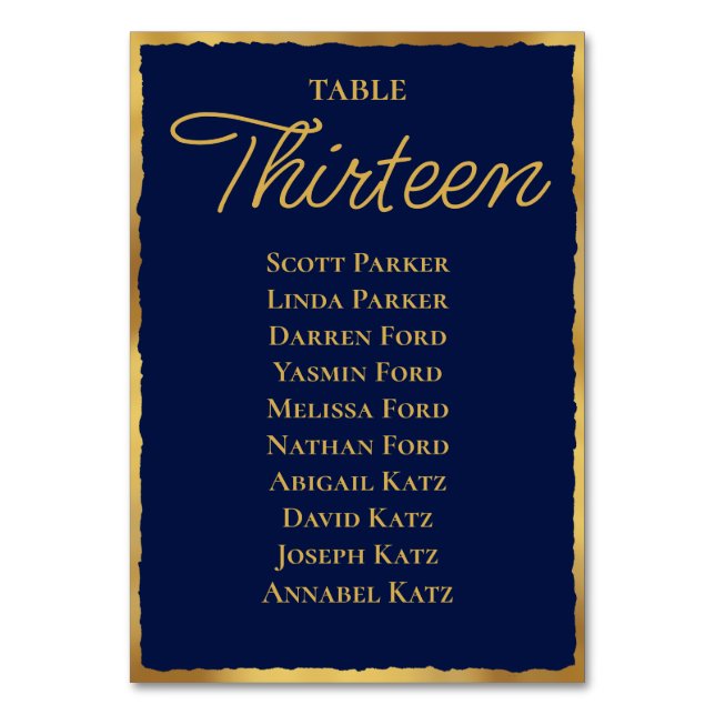 Tarjeta De Mesa Gráfico de Asientos Navy Gold (Anverso)