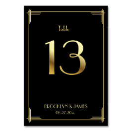 Tarjeta De Mesa Gran Gatsby Art Deco Tabla número 13 Oro Negro