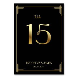 Tarjeta De Mesa Gran Gatsby Art Deco Tabla número 15 Oro Negro