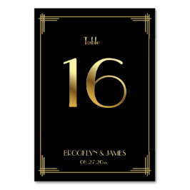 Tarjeta De Mesa Gran Gatsby Art Deco Tabla número 16 Oro Negro
