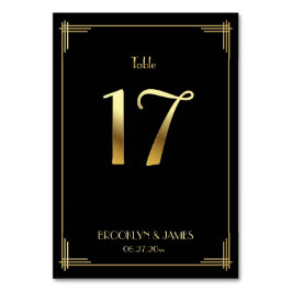 Tarjeta De Mesa Gran Gatsby Art Deco Tabla número 17 Oro Negro