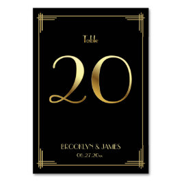 Tarjeta De Mesa Gran Gatsby Art Deco Tabla número 20 Oro Negro