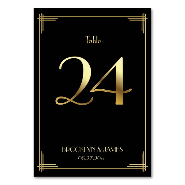 Tarjeta De Mesa Gran Gatsby Art Deco Tabla número 24 Oro Negro (Anverso)