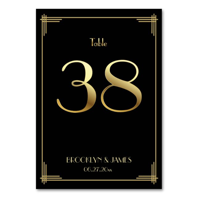 Tarjeta De Mesa Gran Gatsby Art Deco Tabla número 38 Oro Negro (Anverso)