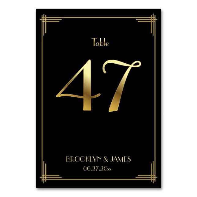 Tarjeta De Mesa Gran Gatsby Art Deco Tabla número 47 Oro Negro (Anverso)