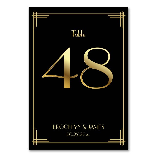 Tarjeta De Mesa Gran Gatsby Art Deco Tabla número 48 Oro Negro (Anverso)