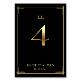 Tarjeta De Mesa Gran Gatsby Art Deco Tabla Número 4 Oro Negro