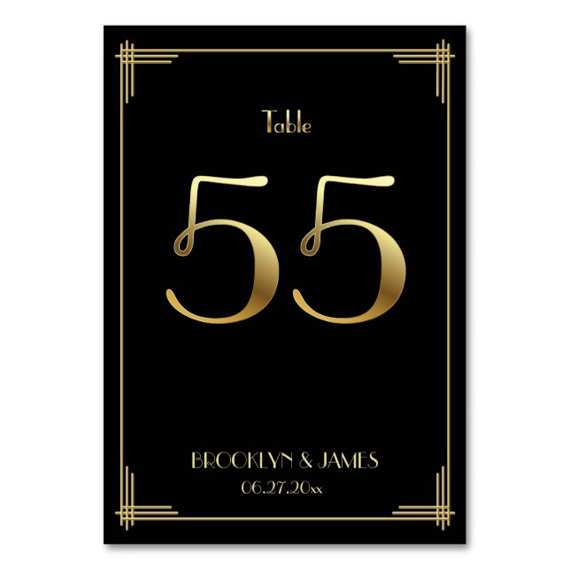 Tarjeta De Mesa Gran Gatsby Art Deco Tabla número 55 Oro Negro (Anverso)
