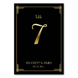 Tarjeta De Mesa Gran Gatsby Art Deco Tabla Número 7 Oro Negro