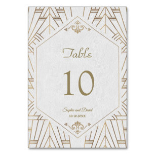 Tarjeta De Mesa Gran Gatsby de oro blanco real Boda