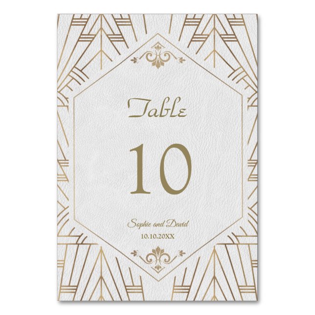 Tarjeta De Mesa Gran Gatsby de oro blanco real Boda (Anverso)