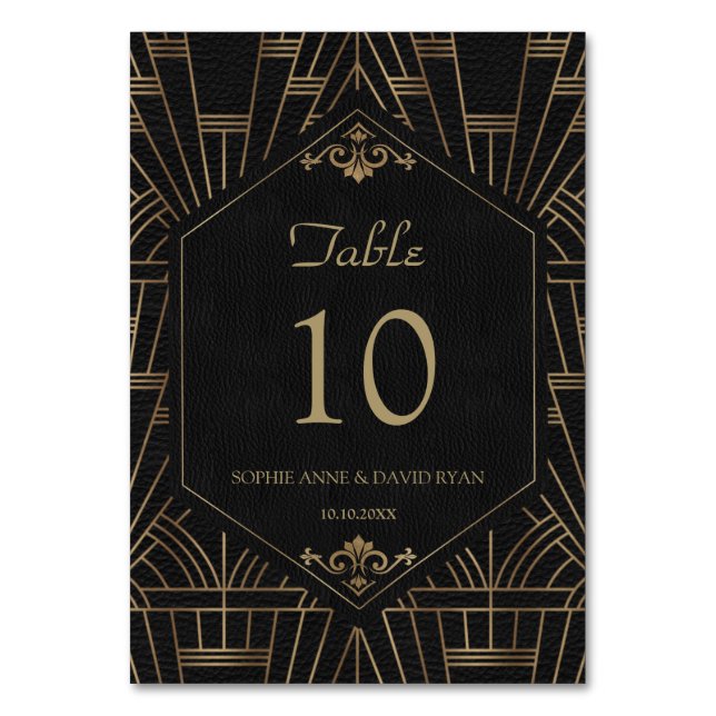 Tarjeta De Mesa Gran Gatsby de oro negro real (Anverso)
