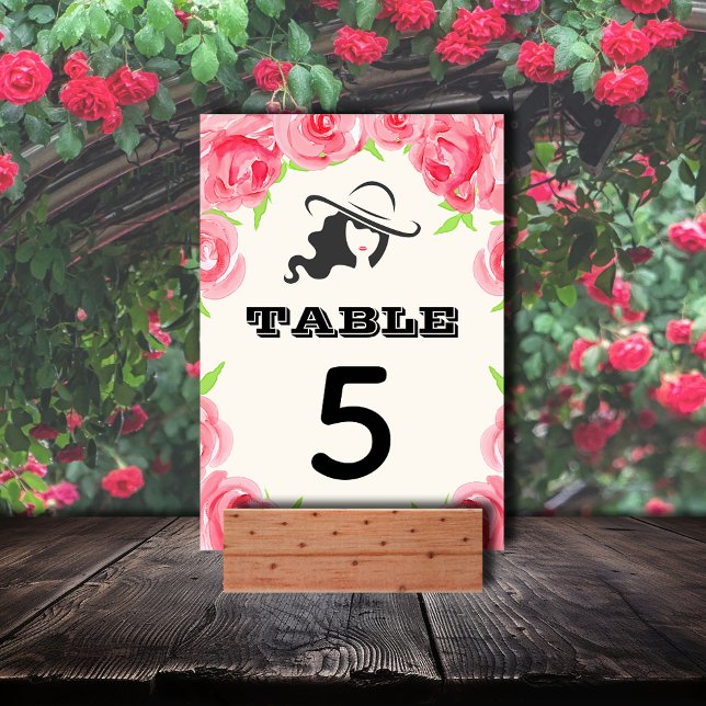 Tarjeta De Mesa Gran Gorra Dama y Rosas Derby Fiesta (Big Hat Lady and Roses Derby Party Table Numbers)