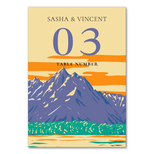Tarjeta De Mesa Gran Teton Parque Nacional Boda Retro (Anverso)