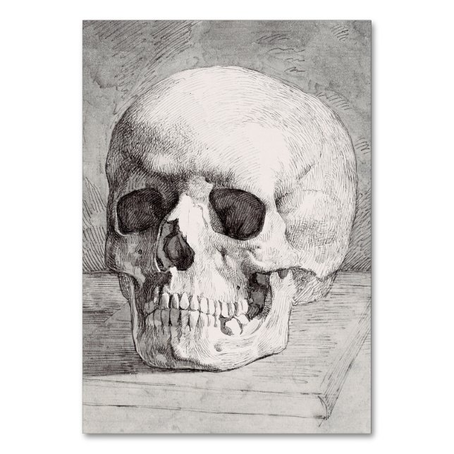 Tarjeta De Mesa Graphic Skull Art: Minimalist & Bold Ink Design (Anverso)