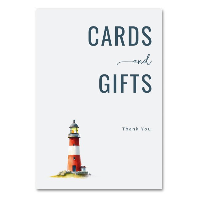 Tarjeta De Mesa Grateful Navy Minimalist Lighthouse (Anverso)