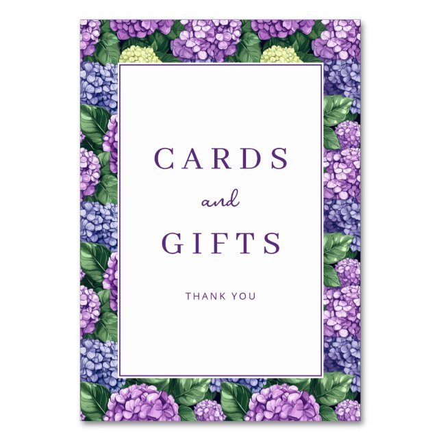 Tarjeta De Mesa Grateful Purple Floral Hydrangea Border (Anverso)