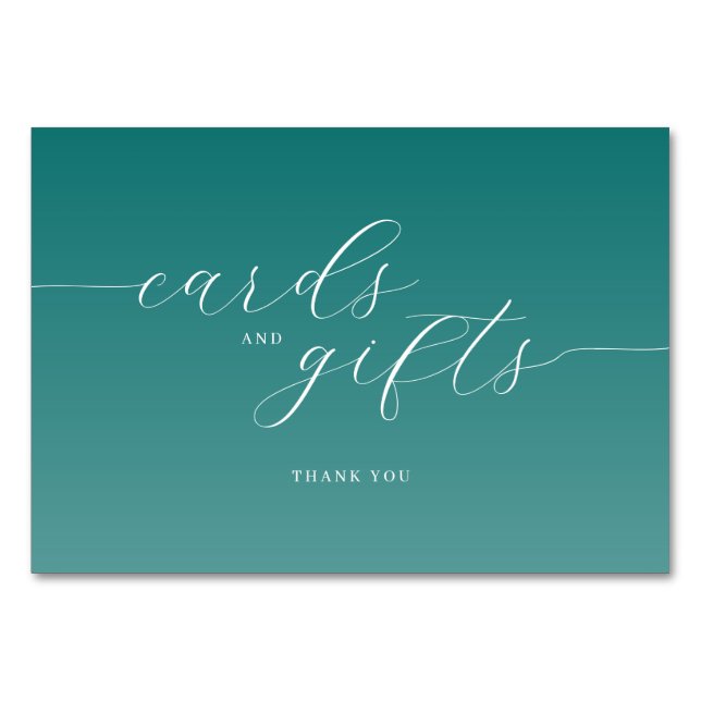Tarjeta De Mesa Grateful Teal Cursive Thank You Card (Anverso)