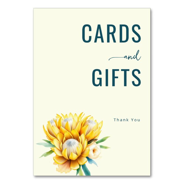 Tarjeta De Mesa Grateful Teal Watercolor Protea Bouquet (Anverso)