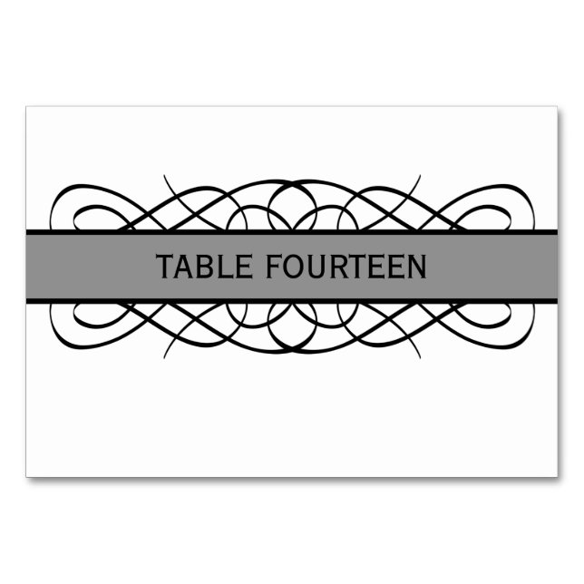 Tarjeta de mesa Gray Deco Flourish (Anverso)