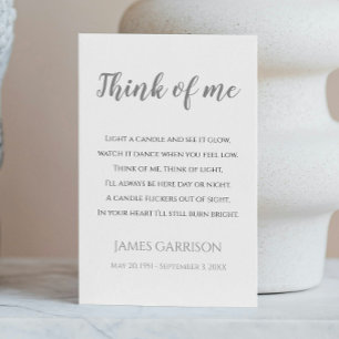 Tarjeta De Mesa Gray Think Of Me Celebration of Life Candle