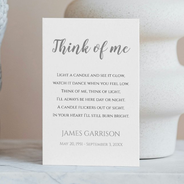 Tarjeta De Mesa Gray Think Of Me Celebration of Life Candle (Subido por el creador)