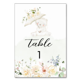 Tarjeta De Mesa Green Bear Green Neutral Floral Baby Shower