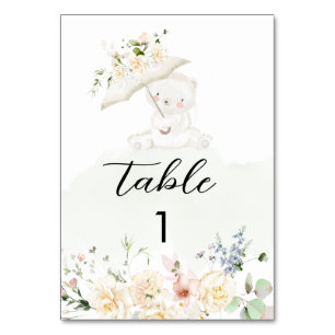 Tarjeta De Mesa Green Bear Green Neutral Floral Baby Shower
