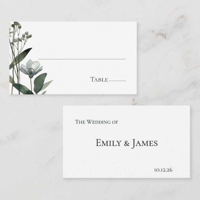 Tarjeta De Mesa Green Floral Botanical Wedding (Anverso / Reverso)