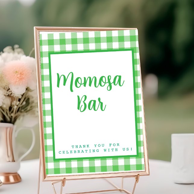 Tarjeta De Mesa Green Gingham "Momosa" Mimosa Bar (Green Gingham "Momosa" Mimosa Bar Table Number)