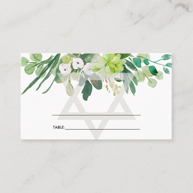 TARJETA DE MESA GREEN GOLD FOLIAGE WREATH STAR BAR BAT MITZVAH (Anverso)
