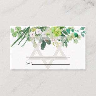TARJETA DE MESA GREEN GOLD FOLIAGE WREATH STAR BAR BAT MITZVAH