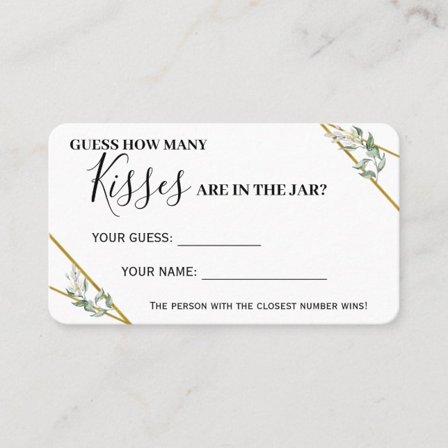 Tarjeta De Mesa Green Gold How Many Kisses Shower Game card (Anverso)