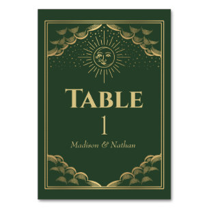 Tarjeta De Mesa Green Gold Sun y Moon Tarot Gothic Boda