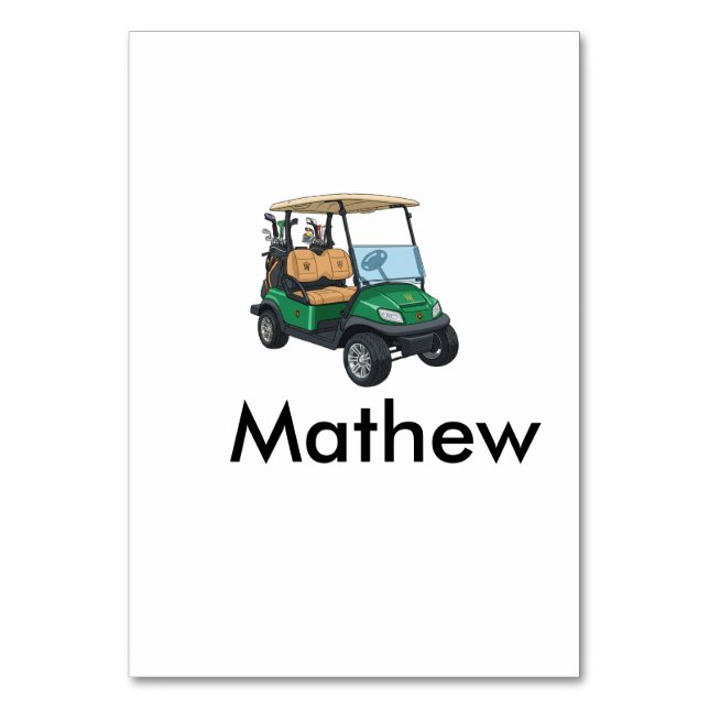 Tarjeta De Mesa Green golf car name man sports boy gifts letter  (Anverso)