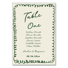 Tarjeta De Mesa green hand drawn heart Whimsical Wedding