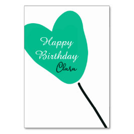 Tarjeta De Mesa Green heart happy birthday white black balloon kid