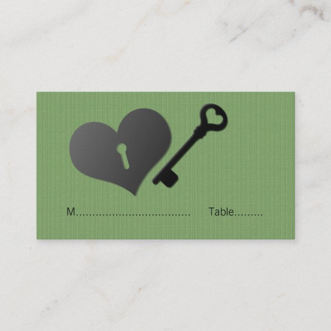 Tarjeta De Mesa Green Heart Lock y Key Place Card (Anverso)