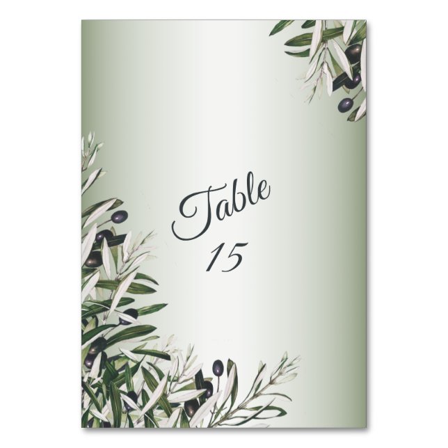 Tarjeta De Mesa Green Leaves Black Olive Elegant Wedding Party (Anverso)