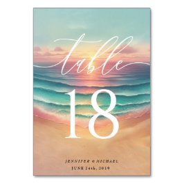 Tarjeta De Mesa Green Pink Beach Summer Sun Sand Watercolor