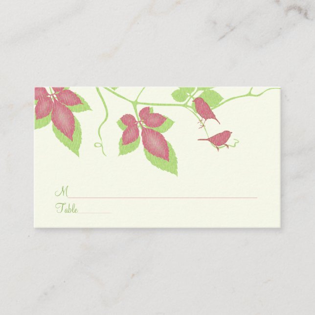 Tarjeta De Mesa Green Pink Birds Vines Oferta especial de Lugar (Anverso)